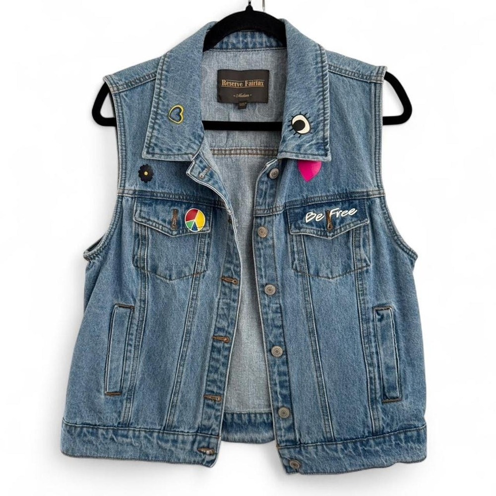 Embellished Denim Vest Med Painted Art To Wear Cotton Colorful Reserve Fairfax